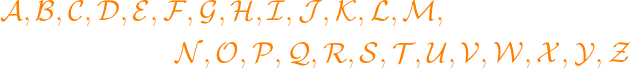 \cal
  A, B, C, D, E, F, G, H, I, J, K, L, M, \\
  \cal
  N, O, P, Q, R, S, T, U, V, W, X, Y, Z